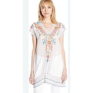 Johnny Was White Tunic with Colorful Floral Embroidery